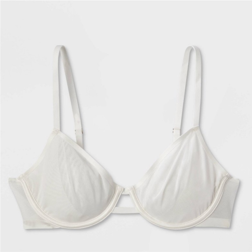 Women's Mesh Unlined Demi Bra Auden™ White 40D Adjustable Strap Underwire Sheer